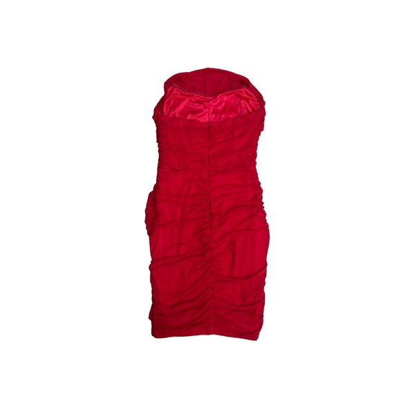 Red Strapless Ruched Mini Dress - Picture 3 of 4